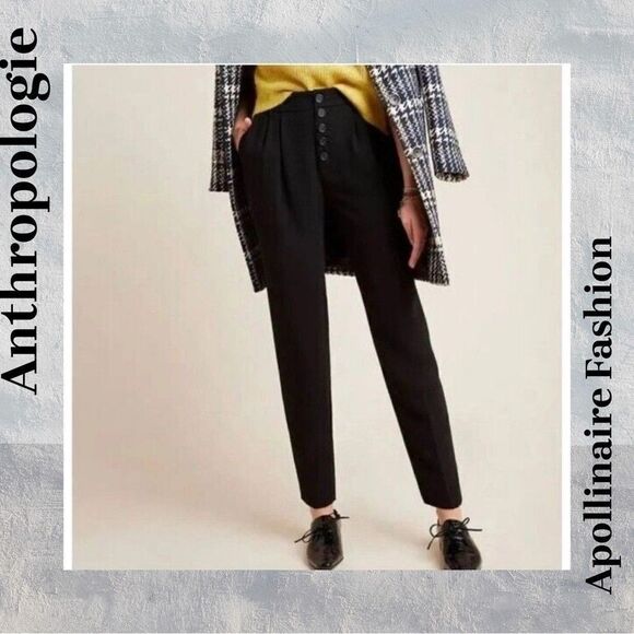 ANTHROPOLOGIE SASHA BUTTON FLY TROUSERS IN BLACK SIZE 6 NEW - Picture 3 of 5